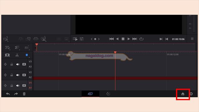 iPad版DaVinci Resolveのホームボタンをタップ